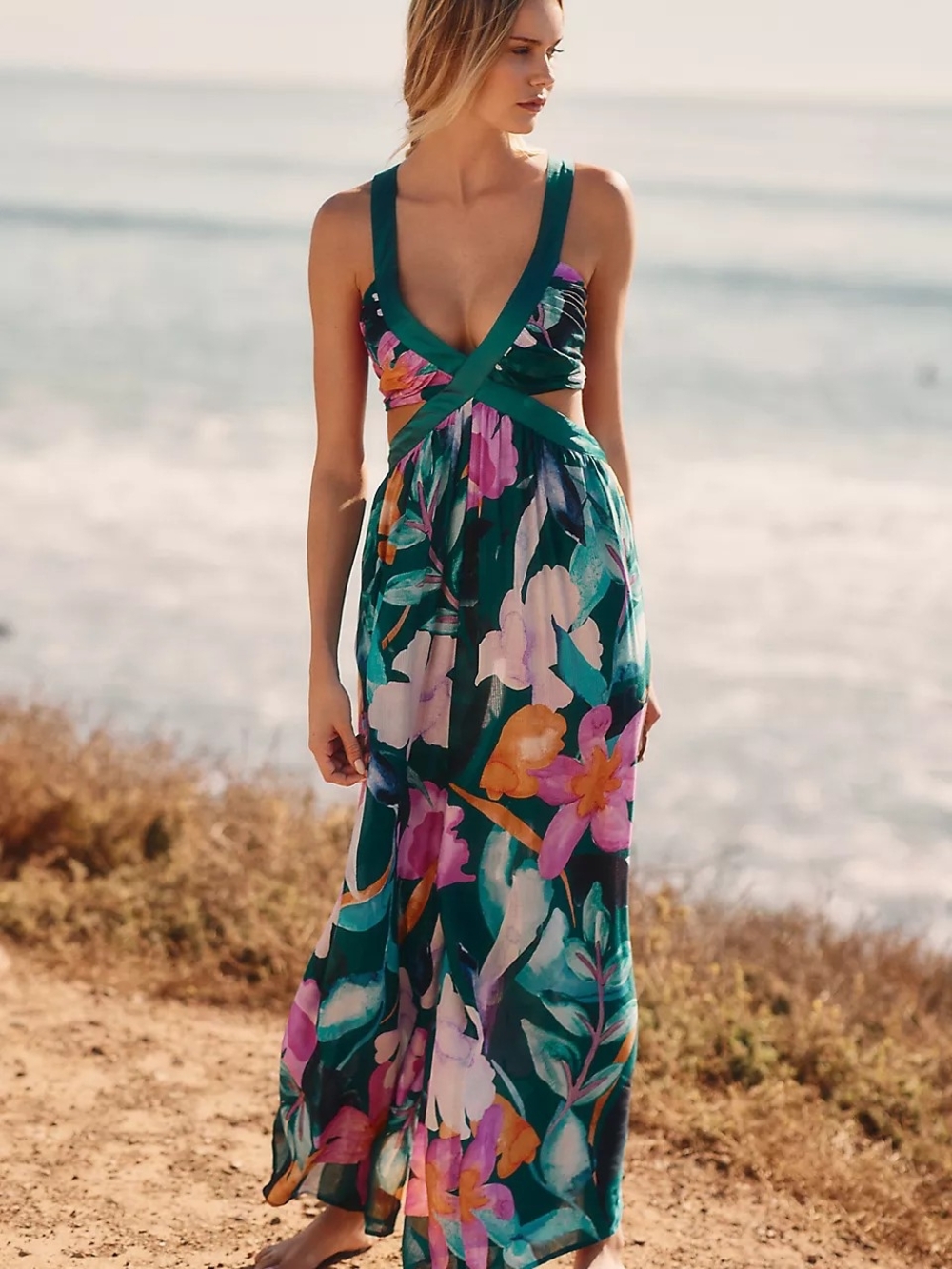 Anthropologie Brinley V-Neck Flowy Wide Leg Open Back Jumpsuit